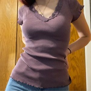Purple short sleeve lace top